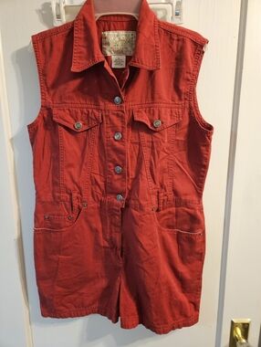 Red Denim Romper Shorts - Natural Choice Sostanza Workwear Style Size Small